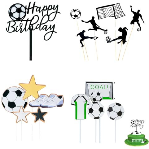 JEYORZY Tortendeko Fussball,Tortendeko Geburtstag Fußball Deko,16 Stück Fussball Kuchen Deko,Tortendeko Geburtstag Junge, Geburtstag deko Cake Topper Tortenaufsätze Geschenke Tortenaufleger
