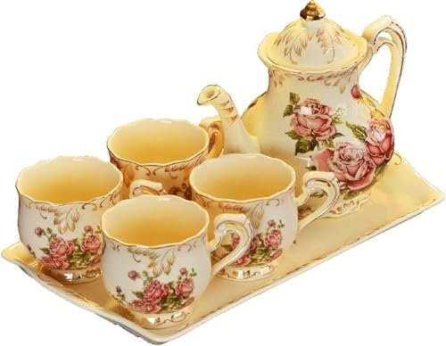 GUOXU Ceramic tea set for adult tea cup set coffee cup and saucer set afternoon tea set service Old country rose tea cup coffee cup