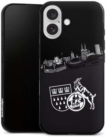 Slim Case extra dünn kompatibel mit Apple iPhone 16 Silikon Handyhülle schwarz Hülle 1. FC Köln Skyline Offizielles Lizenzprodukt