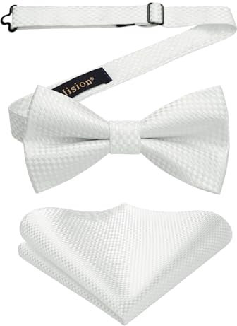 Enlision Fliege Weiß Herren Anzug Fliegen mit Einstecktuch Set Vorgebunden Formelle Hochzeit Smoking Schleife und Taschentuch für Männer