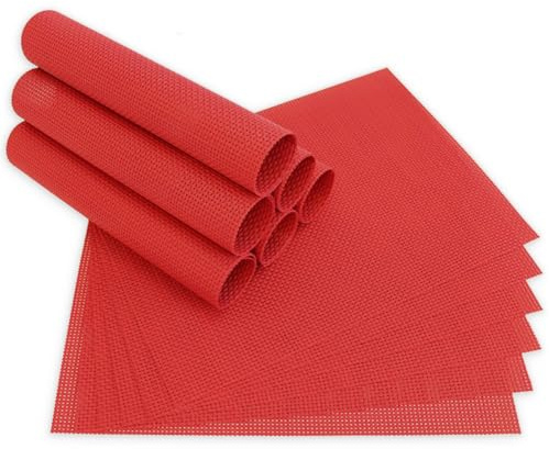 Moderne Tischsets in Rot im 12er Set - Abwaschbare Platzsets als rechteckige Tischuntersetzer - Gewebtes Platzdeckchen als Tischunterlage für Esstisch Wohnzimmer Tisch-Deko