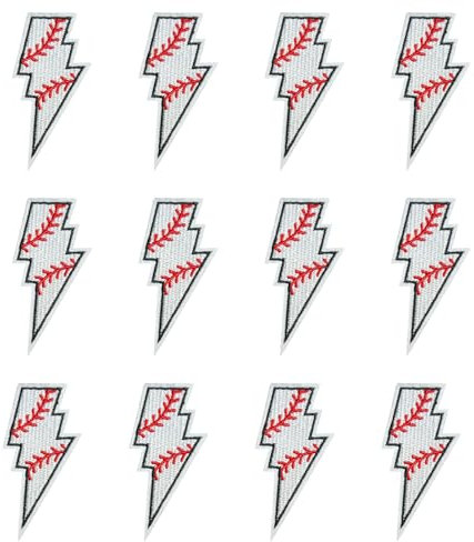 12Pcs Lightning Baseball Iron on Patches, Super Bowl Game Day DIY Accessories, Brown Sports Embroidered Iron on Patches for Hats, Clothes, Jeans, Jackets, Backpacks