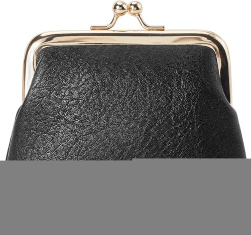 CREATCABIN Schwarzes Mini Portemonnaie Mit Kussverschluss Vintage Leder Münzbörse Für Damen Geldfach Mit Metallrahmen Kompaktes Schlankes Handportemonnaie Für Frauen Männer Kreditkarten 10.5x11x3cm