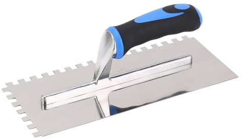 Cazzuola con Dentatura Quadra, Spatola in Acciaio Inossidabile con Manico in Gomma per Piastrelle e Pavimenti, Tacca 8 Mm, Impugnatura Ergonomica, Spatola per Cemento