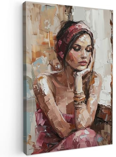 MuchoWow© Impression sur Toile Peinture 60x90 cm Tableau Mural Decoration Salon Reproductions de Tableaux Murale Moderne Femme - Peinture - Portrait - Moderne