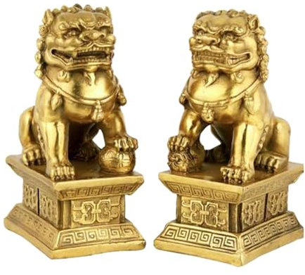 Fenteer 2 Stück Fu-Hund-Wächter-Figuren, Feng-Shui-Ornament, Kunsthandwerk für Hotels, Geschäfte, Desktop-Dekoration, Polyresin, 6.5 cm X 4.5 cm X
