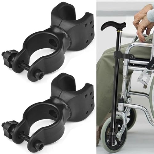 Luxiremi 2 pcs Walking Stick Holders for Cane and Crutch Use | Mobility Scooter, Crutches & Wheelchair Accessories, 360 Degree Rotatable Clip, Universal Fit, Mobility Aid Stability