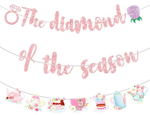 Maxqzin Tea Party Decoration, Floral Diamond of The Season Banner, Tea Party Birthday Decorations for Women Bridal Shower, Wedding Decor, Floral Diamond of The Season Banner