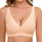 heekpek Women's Bras Comfort Non Wired Support Seamless V Neck Soft Bra Everyday Tshirt Bra Petal Shaped Edge Push Up Wireless Bralettes, Skin, M