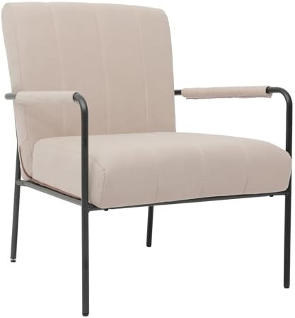 SVITA Kyle Loungesessel Polstersessel Armlehnensessel Akzentstuhl Wohnzimmer Büro mit Armlehne Stoffbezug bequem modern Vintage Metall Beige