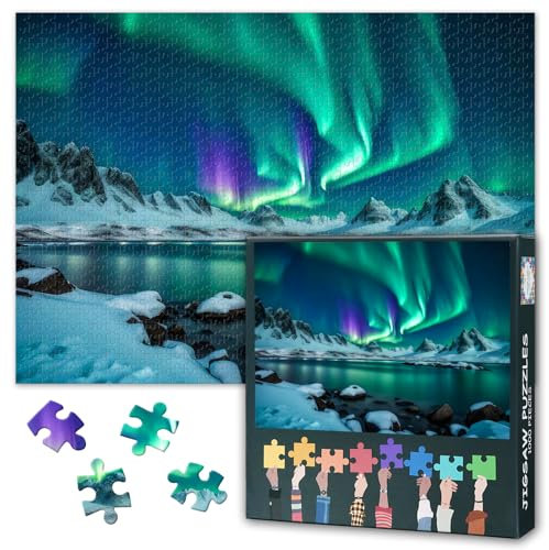 Aurora Polar Lights 1000-Piece Puzzle - 50x70cm Mindfulness Northern Lights Art, Intricate Details for Mindful Evening Activity, Premium Wooden UK Design
