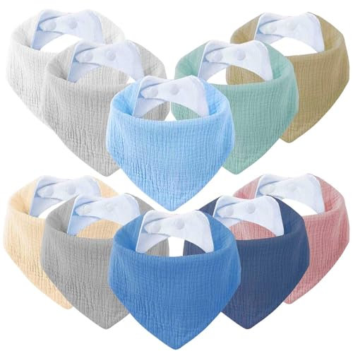 SLOSH Lätzchen Baby Für Neugeborene Babylätzchen Dreieckstuch Halstuch Spucktuch Baumwolle für Babys Kleinkinder Mädchen Jungen Unisex Set Druckknopf (10, Blau)
