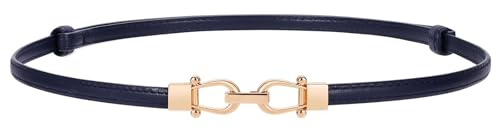 LEACOOLKEY Dünner Ledergürtel für Damen für Kleidung Dünner Taillengürtel verstellbar mit goldener silberner Schnalle