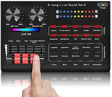 ABBNIA Carte de mixage Audio R8 Voice Changer pour Carte Son Live, mixeur Audio à Effets sonores Multiples