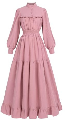 Fiamll Viktorianisches Kleid Renaissance Maxikleid Ballkleid Langarm Mittelalter Kleidung Damen Vintage Edwardianisches Kleid Abendkleid Elegant Freizeitkleider