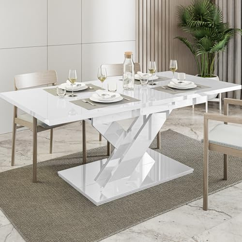 White Extendable Dining Table, 6-8 Seater, 140-180cm, High Gloss, BRONX | 6ft Modern Dining Table, Seats 6-8 People, Table Only – No Chairs, Kitchen Table, High Gloss Effect, Space-Saving Design