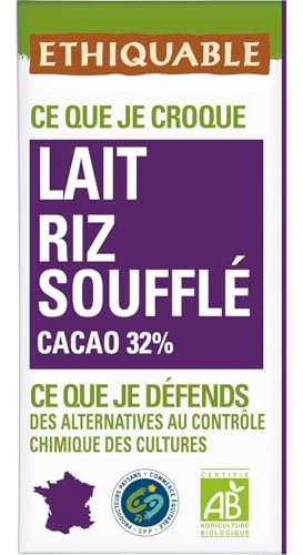 ETHIQUABLE – Chocolat au Lait Bio Gourmand au Riz Soufflé Croquant, Saveur Pérou (Tablette 100g) - Lot de 4 - vendu par Lot