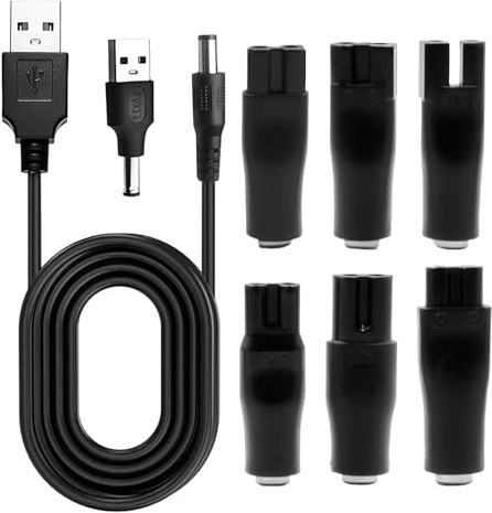 WUIOWPPIC 8 Stück 5V USB Netzkabel Kabel Adapter Set, Rasierer Ladegerät Universal, 2.1mm Innen Durchmesser für Rasierer, Haarschneidemaschinen, Bartschneider, Schönheitsgeräte, Anderen Ladekabeln