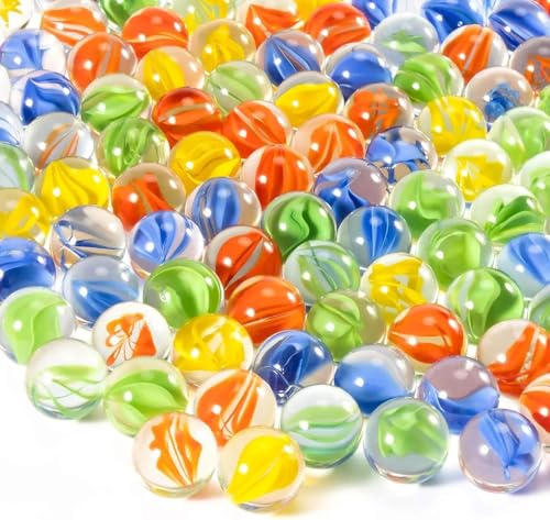 VOSSOT 100 Pcs Glasmurmeln 14mm Murmeln Glas,Bunte Murmeln Glas, Klassische Bunt für Familie, Schule & Outdoor,Vielseitige Glaskugeln Deko für Vase,Aquarium,DIY Projekte,Spiele im Freien