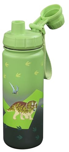 Step by Step Isolierte Edelstahl-Trinkflasche „Dino“, grün, BPA-frei, für Schule, Kindergarten, warme und kohlensäurehaltige Getränke, für Jungen, 0,5 Liter