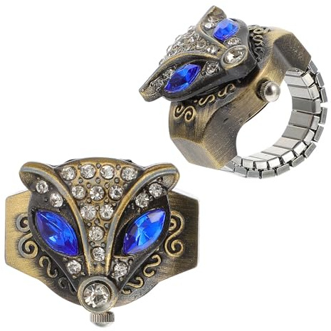 Uonlytech Elastische Vintage Fingeruhr Ring Damen Herren Fuchs Design Klappbare Gehäuseuhr Verstellbar Alltagsschmuck