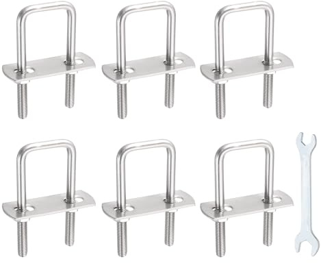 sourcing map 6 Sets M6 quadratische U-Bolzen, 26 mm Innenbreite 50 mm Länge, 304 Edelstahl, U-Klemmschrauben mit Muttern, Platten und Schraubenschlüssel für Anhänger, Ski, Boot, Angelboot