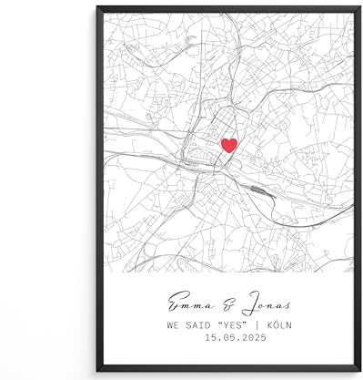 Personalisiertes Poster & Wandbild, Personalisierte Stadtkarte, Personalisierte Geschenke, Wanddekoration, Geschenkidee, Anpassbares Poster mit optionalem Rahmen, Größe A4/A3 (Design 6)