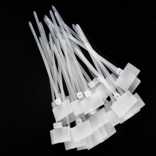 Fascette Autobloccanti con Etichetta – 200Pcs Segnacavi Elettrici Fermacavi Muro in Plastica, Risellante Fascette Elettricista per Ufficio, Casa e Giardino