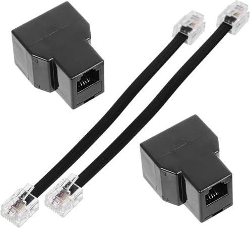 RJ11-Splitteradapter 6P4C Abnehmbar, ABS/Kupfer, Schwarz, 2 Stück