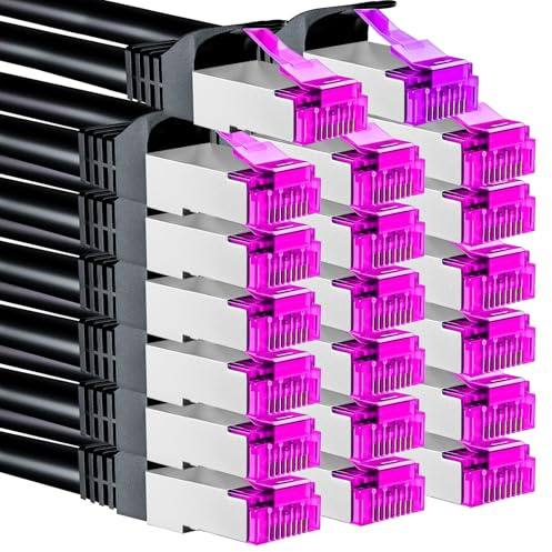 Puiseno Lot de 20 câbles patch CAT7 de 0,25 m - Blanc - Câble court RJ45 26AWG (SFTP, 10 Gbps) pour commutateur, routeur, modem, panneau de brassage - Compatible avec CAT6 CAT5
