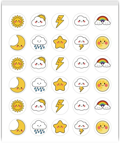 PRESSINART 2400 Stück 80 Bögen 0.5 Zoll Wetterplaner Aufkleber Mini Wetter Icon Aufkleber Niedliches Lächelgesicht Selbstklebende wasserdichte Aufkleber Für Tägliche Planung DIY Journal Scrapbooking