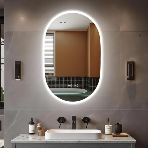 Spiegel mit Beleuchtung 120x60cm,Oval LED Badspiegel Wandspiegel | 3 Lichtfarben,Einstellbare Helligkeit,Entfoggen,Touch Schalter,HD Hartglas,Memory,IP44 wasserdicht ,Horizontal/Vertikal