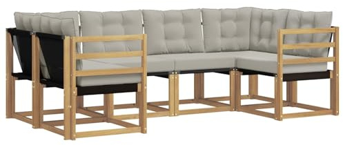vidaXL Outdoor-Sofagarnitur mit Kissen 6 pcs Weiß und Hellgrau, Sofaset für den Garten, Moderne Kollektion, wetterfest, Bequeme Akazienholz-Sitze, entspannendes Arrangement