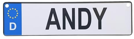 Albatros GmbH Autokennzeichen, Alu Namensschild Andy mit 2 Saugnäpfen, Personalisiertes Nummernschild für Auto, LKW, Kinderzimmer, Bobbycar, Kettcar, Hochzeit oder zur Geburt von Andy