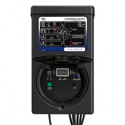 Hidrowater Clorador Salino Piscina hasta 90 m³ 25 g/h SSC25E | Mantiene el agua limpia automáticamente usando la sal de la piscina, con menos mantenimiento y menos cloro manual.