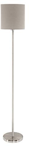 EGLO Stehlampe Pasteri, 1 flammige Textil Stehleuchte, Standleuchte aus Stahl und Stoff, Farbe: Nickel matt, taupe, Fassung: E27, inkl. Fußschalter