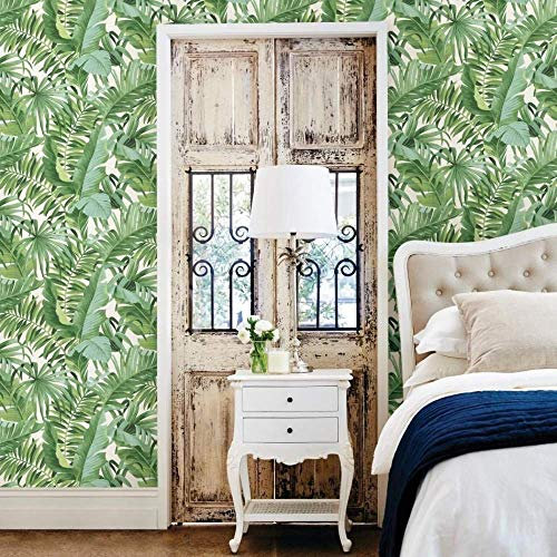 Tapete mit tropischen Blättern, Palme, weiß-grün, A-Sreet-Prints, zum Kleben