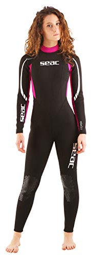 SEAC Relax Long Lady, Traje de Neopreno de una Pieza para Snorkeling, Buceo y Otros Deportes acuáticos, Mujeres, Negro/Rosa, XL