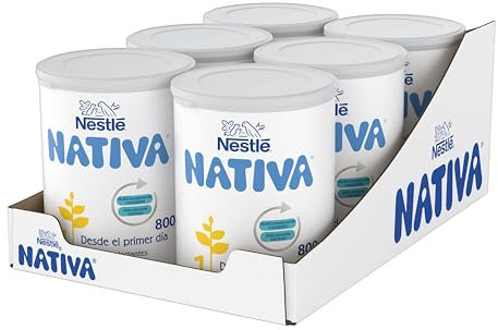 Nestlé NATIVA 1 Leche para bebés de 0 a 6 meses en polvo, fórmula para lactantes. Pack de 6 botes de 800g (4800g en total)