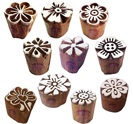 Royal Kraft Henna Holz Druck Schick Klein Runden Blumen Muster Blocke Stempel (Set von 10)