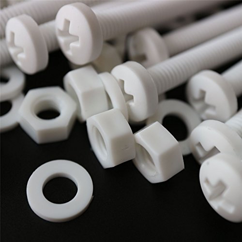 20 x Vis à tête cylindrique Polypropylène Blancs (PP) Ecrous et boulons en plastique, M6 x 60mm, Rondelles