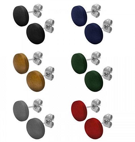 Soul-Cats 6 Paar runde Holzohrstecker Ø 1 cm, Set in verschiedenen Farben mit Edelstahlstift