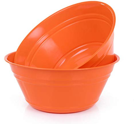 Mintra Home Plastic Bowls (4L Large 2pk, Orange) -10.75W x 4.5inH - great for popcorn, snacks, drinks, candy, Halloween, trick or treat bowls