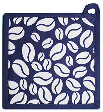 Prime Homewares Navy Blue Bean Design Pot Holder, Oven Glove, Tea Towels, Apron Navy Blue Bean Design (Pot Holder)