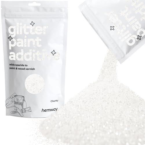 Hemway Glitter Paint Additive - White Iridescent | Chunky Metallic Flakes for Adding Sparkle to Paints & Wood Varnish | Add to Emulsion, Acrylic & Latex for Indoor Sparkly Walls | 100 g