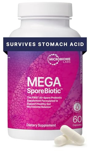 Microbiome Labs MegaSporeBiotic Probiotics for Women & Men - Spore-Based Probiotic for Gut Health & Digestive Support - Shelf-Stable, Travel-Friendly, Mens & Womens Probiotics (60 Capsules)