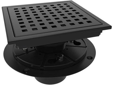 WEBANG Drain de sol de douche carré de 15,2 cm avec bride, grille à motif carré amovible, acier inoxydable SUS 304 de qualité alimentaire, certifié WaterMark et CUPC, noir mat