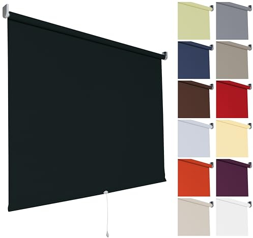 Verdunklungsrollo Springrollo Rollo Fenster | 13 Farben | Breite bis 202 cm Höhe bis 180 cm | lichtundurchlässig verdunkelnd anschraubbar (Größe 72 x 180 cm, Farbe Schwarz)