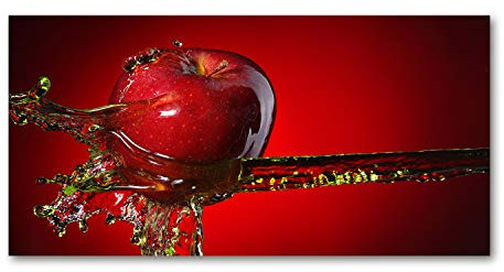 Tulup Glas-Bild Wandbild aus Glas - Wandkunst - Wandbild hinter gehärtetem Sicherheitsglas - Dekorative Wand für Küche & Wohnzimmer 140x70 - Essen & Getränke - Apfel Wasser - Rot