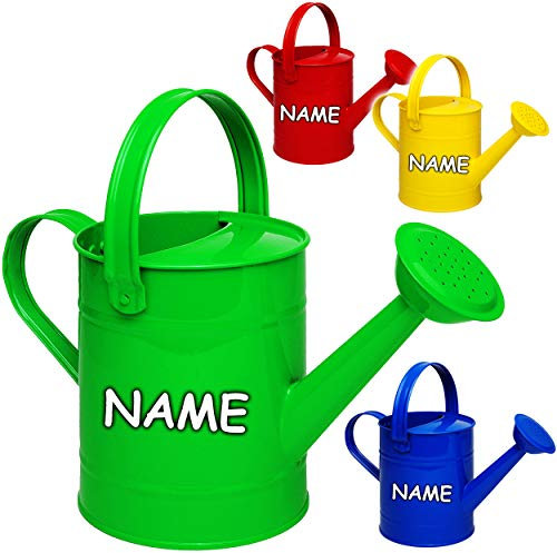 alles-meine.de GmbH 4 Stück kleine Gießkannen - Metall - bunter Farb-Mix - 1,5 Liter - inkl. Name - für Kinder & Erwachsene - 23 cm - Blech Kindergießkanne - Henkel beweglich -..